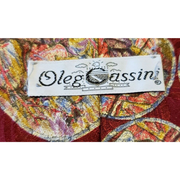 Oleg Cassini Red Abstract Stained Glass Circle Pattern Italian Silk Necktie Tie - Picture 3 of 6